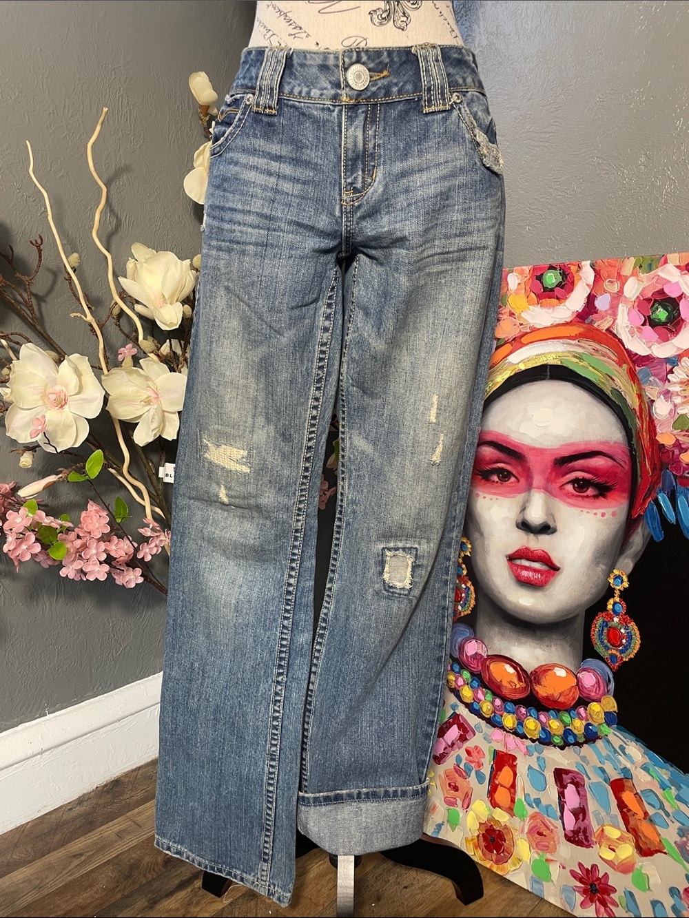 Aeropostale Chelsea Skinny Bootcut Jeans Women 7/8 Reg Blue Distressed